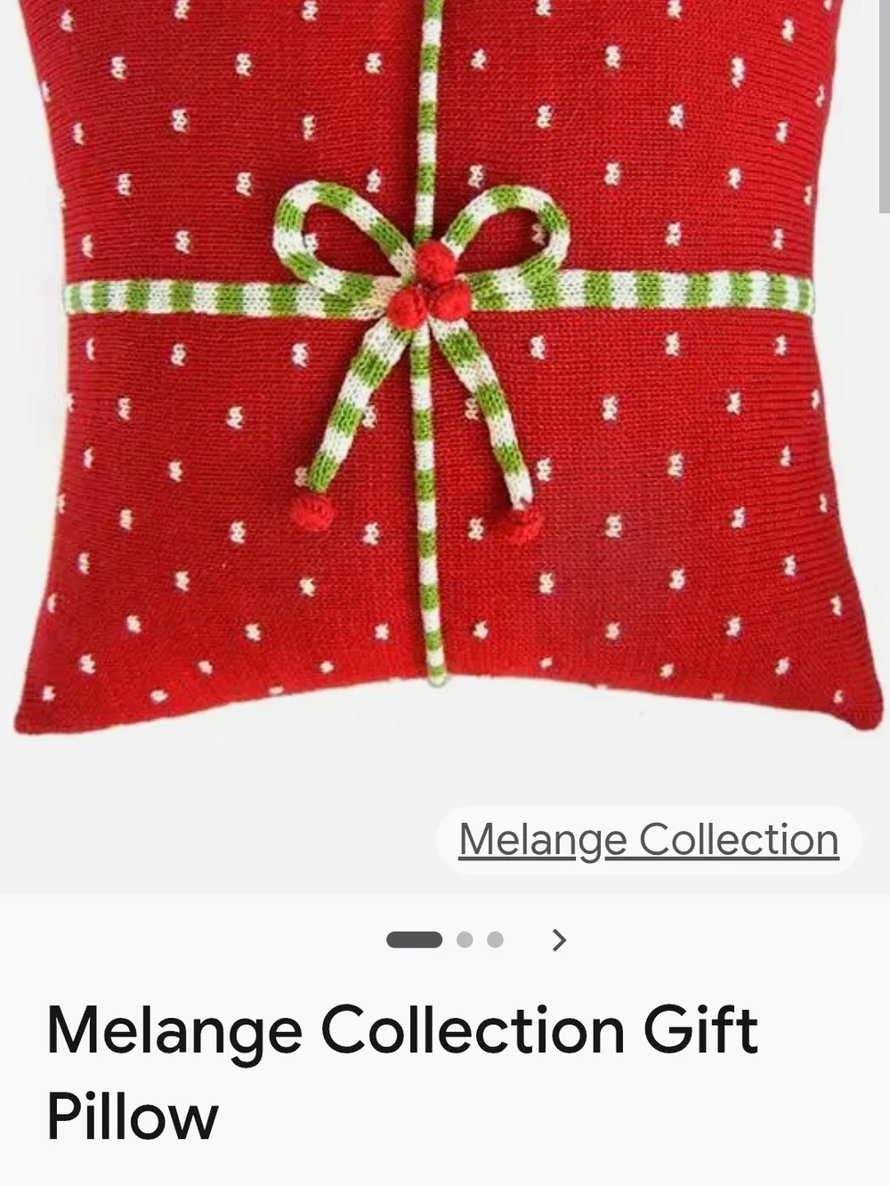Melange Red Knit Holiday Pillow with Green and White Ribbon Bow